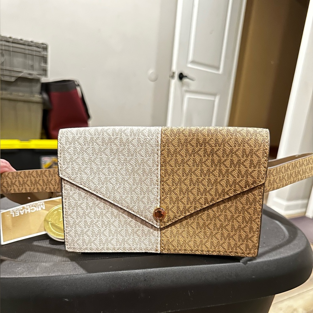 Michael Kors Two-Tone Brown and Cream Crossbody Bag/ Belt Bag RARE NWT
